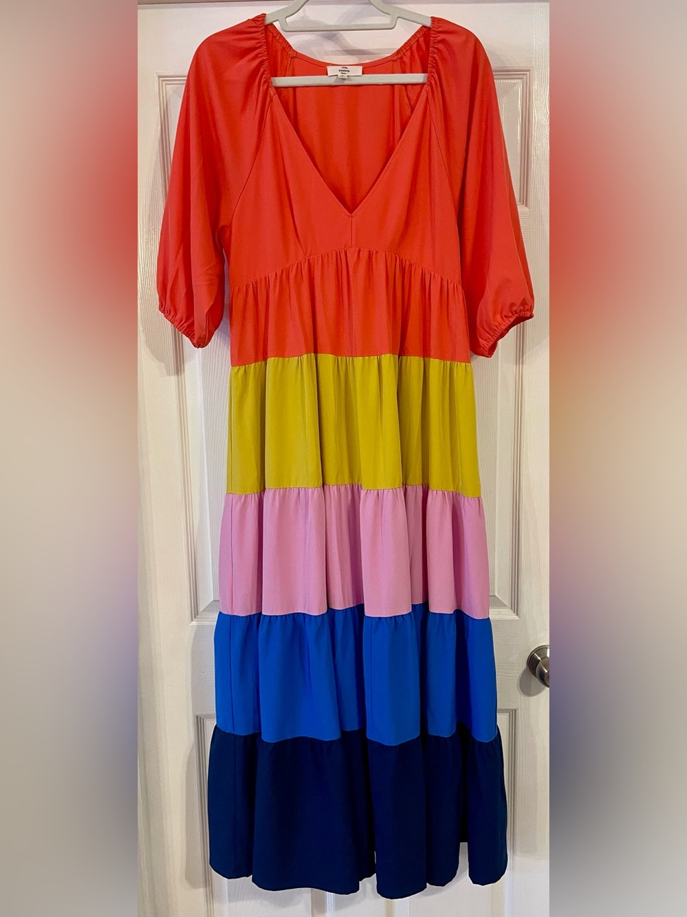 Entro Multicolor Long Sleeve Tiered Maxi Dress Size M
